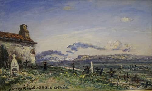 TABLEAU DE JOHANN BARTHOLD JONGKIND REPRÉSENTANT LA CHAPELLE ET LE CIMETIÈRE DE BALBINS